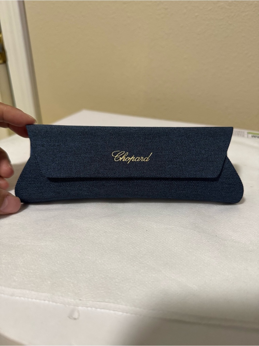 Chopard Dark Blue Textured Eyewear Pouch with Gold Logo